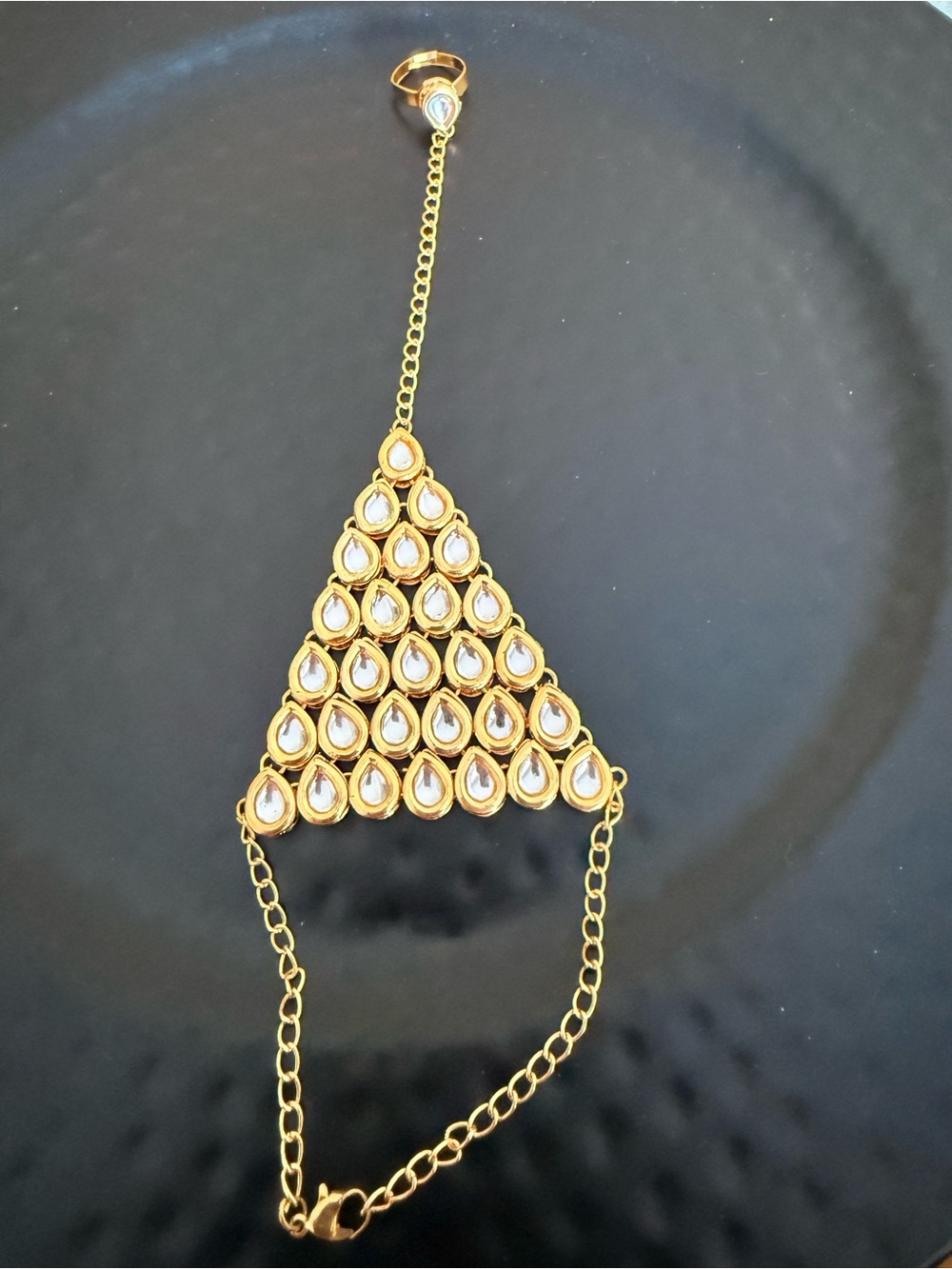 Gold Teardrop Kundan Hand Harness - Women Jewelry